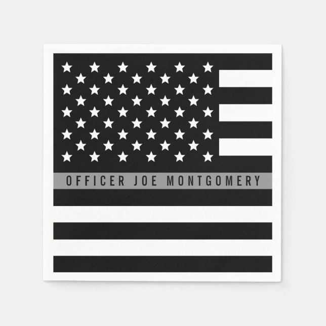Thin Gray Line American Flag Monogram Napkins (Front)