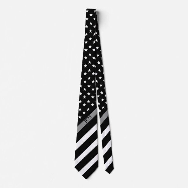 Thin Gray Line American Flag Monogram Neck Tie (Front)