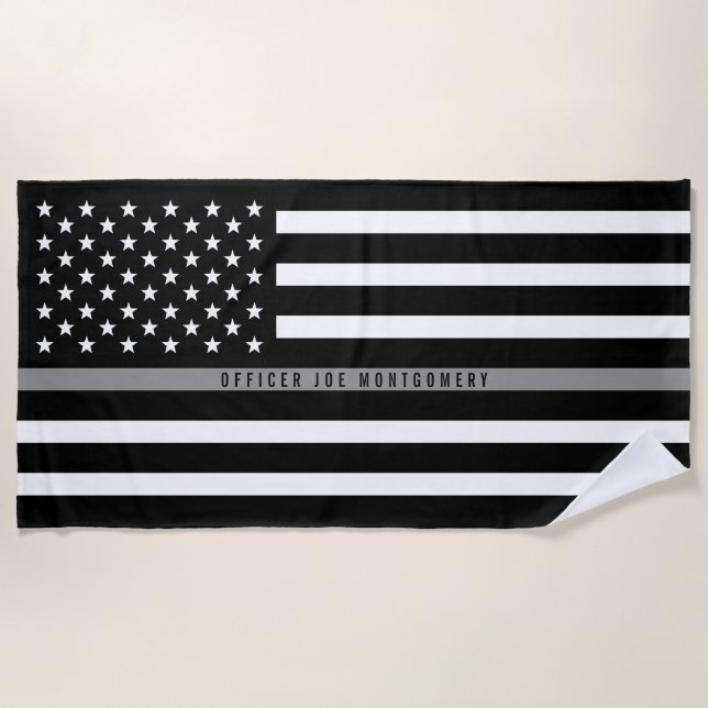 Thin Gray Line American Flag Monogrammed Beach Towel (Front)