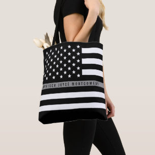 Thin Gray Line American Flag Monogrammed Name Tote Bag