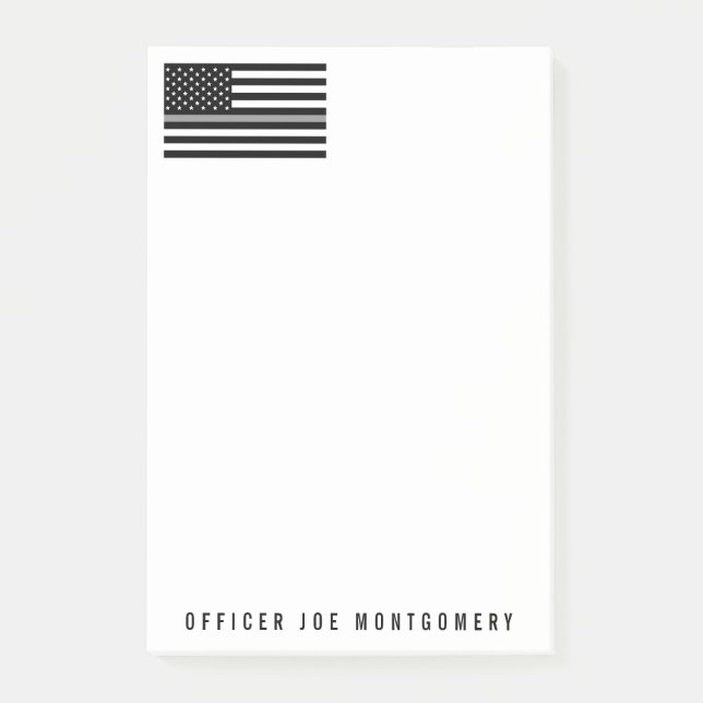 Thin Gray Line American Flag Name 4 x 6 Post-it Notes (Front)