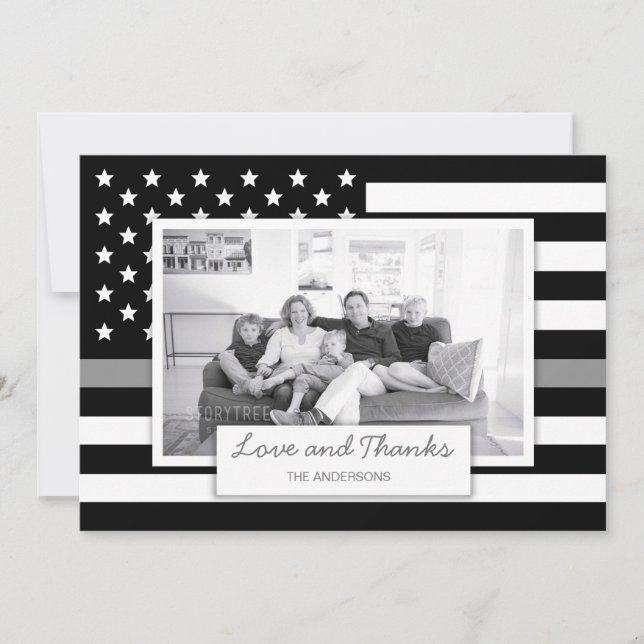 Thin Gray Line American Flag Photo Thank You Card (Front)