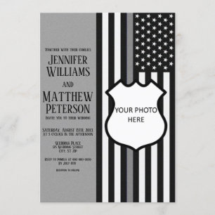 Thin Gray Line Badge Photo Insert Invitation