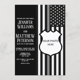 Thin Gray Line Badge Photo Insert Invitation