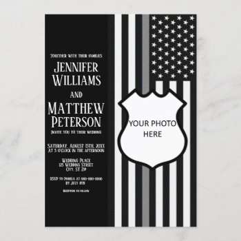 Thin Gray Line Badge Photo Insert Invitation by ThinBlueLineDesign at Zazzle