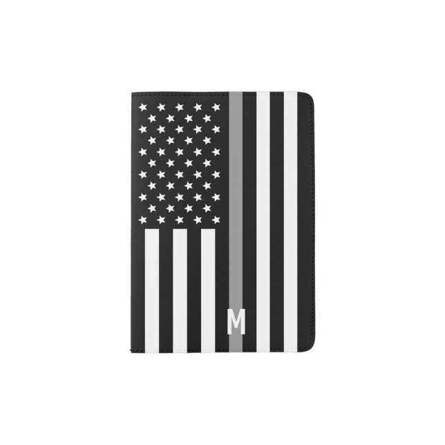 Thin Gray Line Correcitonal American Flag Monogram Passport Holder (Front)