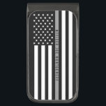 Thin Gray Line Correctional American Flag Monogram Gunmetal Finish Money Clip<br><div class="desc">This thin gray line money clip features a black and white thin gray line American flag  Personalize by replacing sample name with the name of your choice. Makes a great gift for correctional officers.</div>