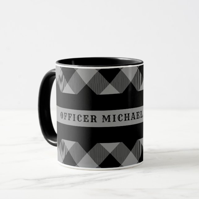 Thin Gray Line Correctional Buffalo Plaid Monogram Mug (Front Left)