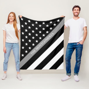Thin Gray Line Correctional Flag Monogram Name Fleece Blanket