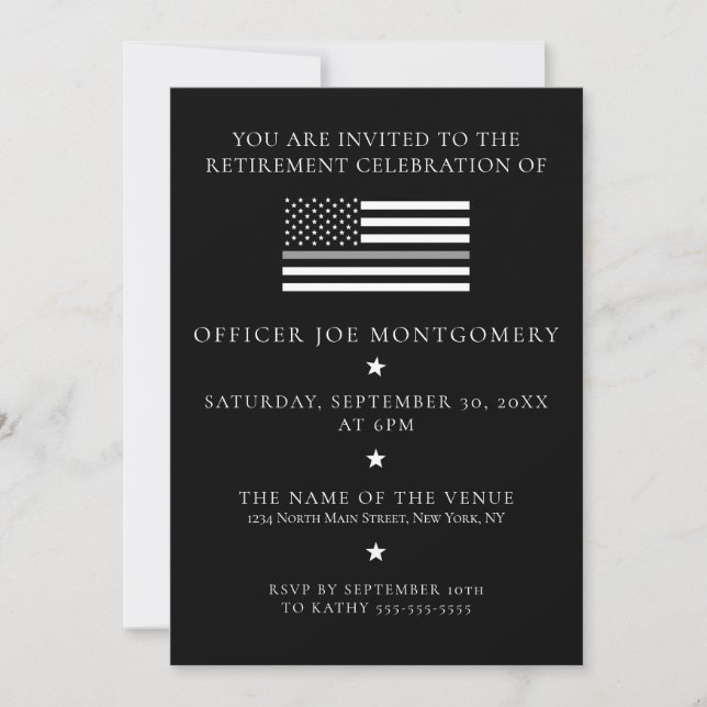 Thin Gray Line Correctional Flag Retirement Party Invitation (Front)
