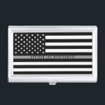 Thin Gray Line Correctional Officer Flag Monogram Business Card Case<br><div class="desc">This professional business card case features a black and white American flag with a thin gray line across the middle and your name in a modern white typography for you to personalize. Perfect for correctional officers. Matches our thin gray line business card so please check out our I Love Digis...</div>