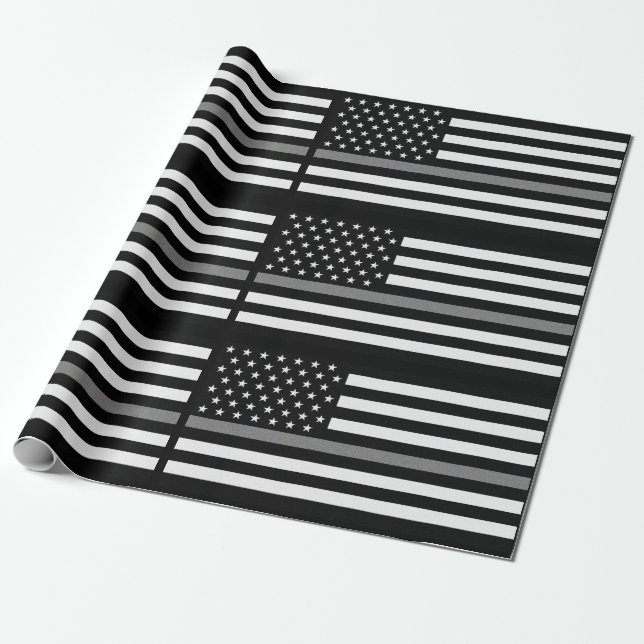 Thin Gray Line Correctional Officer Flag Wrapping Paper (Unrolled)