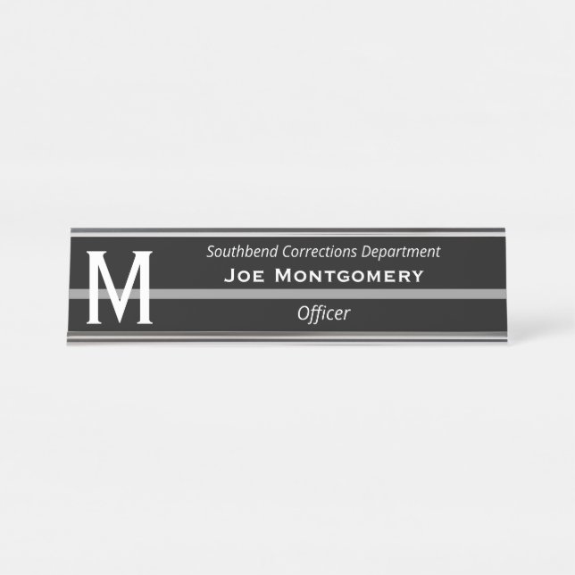Thin Gray Line Correctional Officer Monogram Desk Name Plate (Front)
