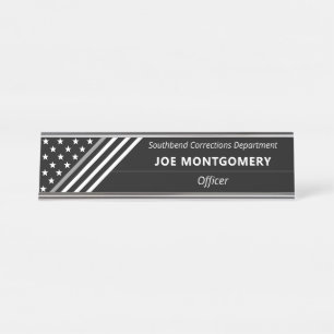 Thin Gray Line Correctional Stars Stripes Monogram Desk Name Plate