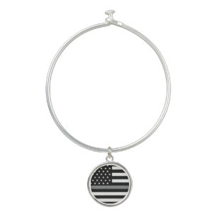 Thin Gray Line Flag Bangle Bracelet