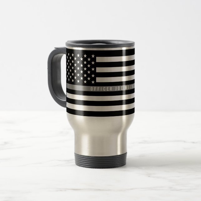Thin Gray Line Flag Monogram Large Travel Mug (Front Left)