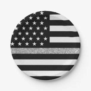 Thin Gray Line Glitter Flag Paper Plates