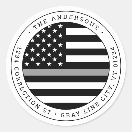 Thin Gray Line Silver Circle Return Address Classic Round Sticker