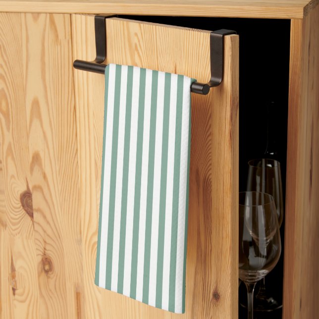 Thin Green and White Stripes Kitchen Towel (Thirds Fold)