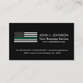 Thin Green Line American Flag Business Card by HappyPlanetShop at Zazzle