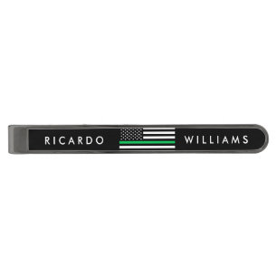 Thin Green Line American Flag Gunmetal Finish Tie Bar