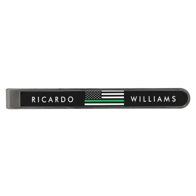 Thin Green Line American Flag Gunmetal Finish Tie Bar (Front)