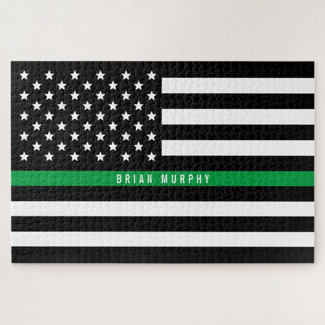 Thin Green Line American Flag Military Monogram Jigsaw Puzzle (Horizontal)