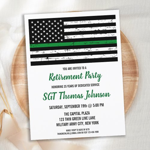 Thin Green Line American Flag Military Retirement Announcement Postcard