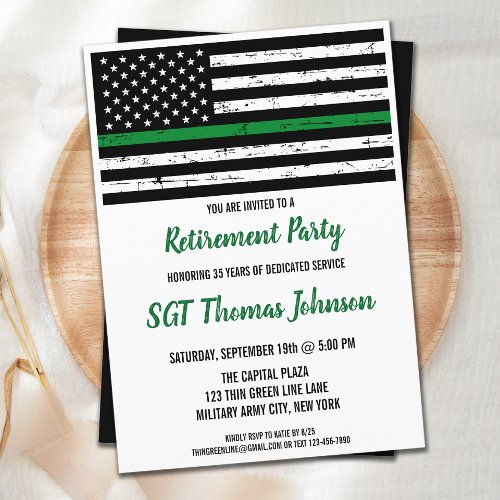 Thin Green Line American Flag Military Retirement Invitation