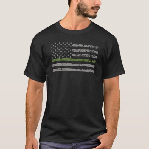 Thin Green Line American Flag Military Support T_Shirt