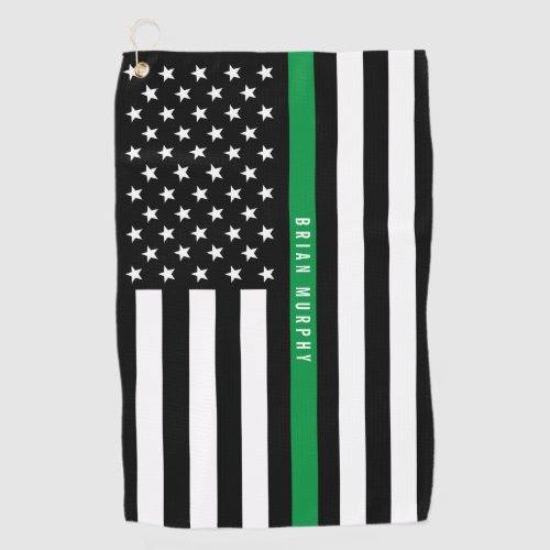 Thin Green Line American Flag Monogram Golf Towel