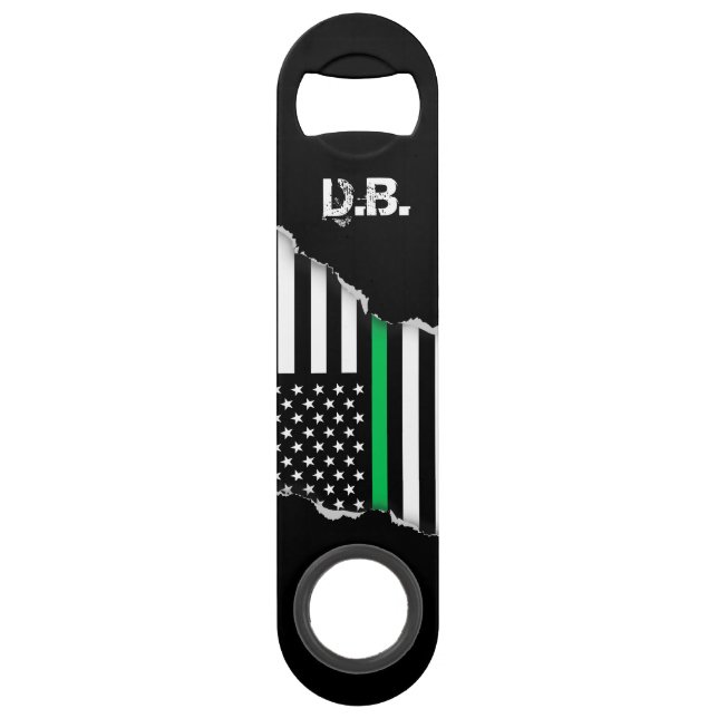 Thin Green Line American Flag Personalized Bar Key (Front)