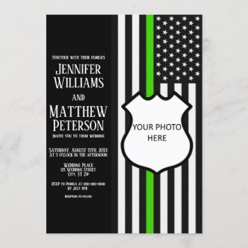 Thin Green Line Badge Photo Insert Invitation by ThinBlueLineDesign at Zazzle