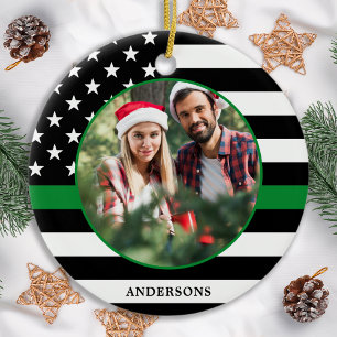 Thin Green Line Custom Photo Military Christmas Ceramic Ornament