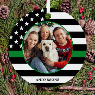 Thin Green Line Custom Photo Military Christmas Metal Ornament