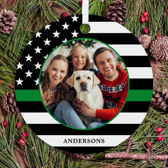 Thin Green Line Custom Photo Military Christmas Metal Ornament (Creator Uploaded)