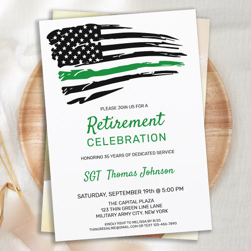 Thin Green Line Custom Photo Military Retirement  Invitation