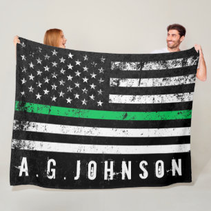 Thin Green Line Distressed American Flag Full Fleece Blanket