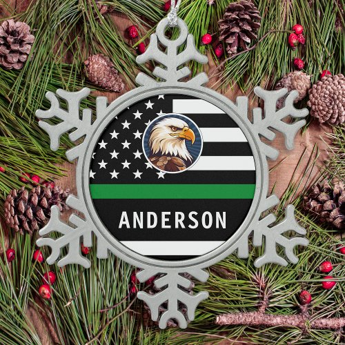 Thin Green Line F Personalized Logo Army Military Snowflake Pewter Christmas Ornament