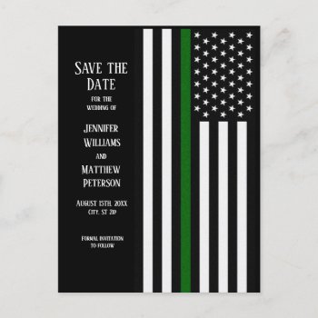 Thin Green Line Flag Announcement Postcard by ThinBlueLineDesign at Zazzle