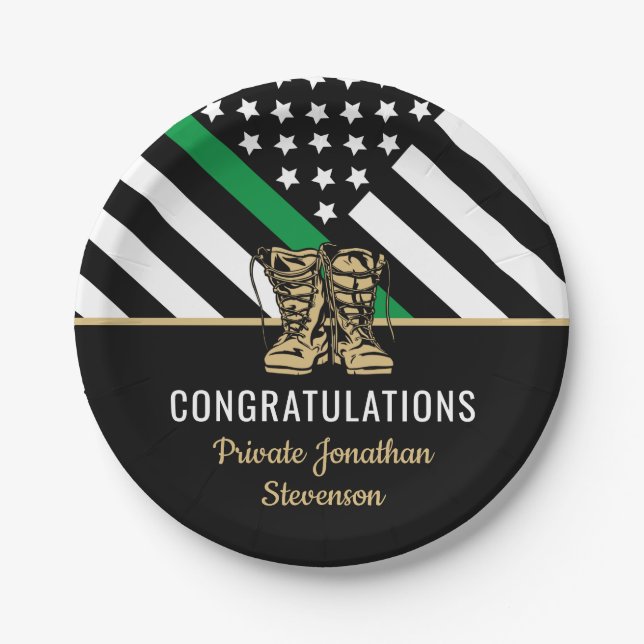 Thin Green Line Flag Army Military Graduation Paper Plates (Front)
