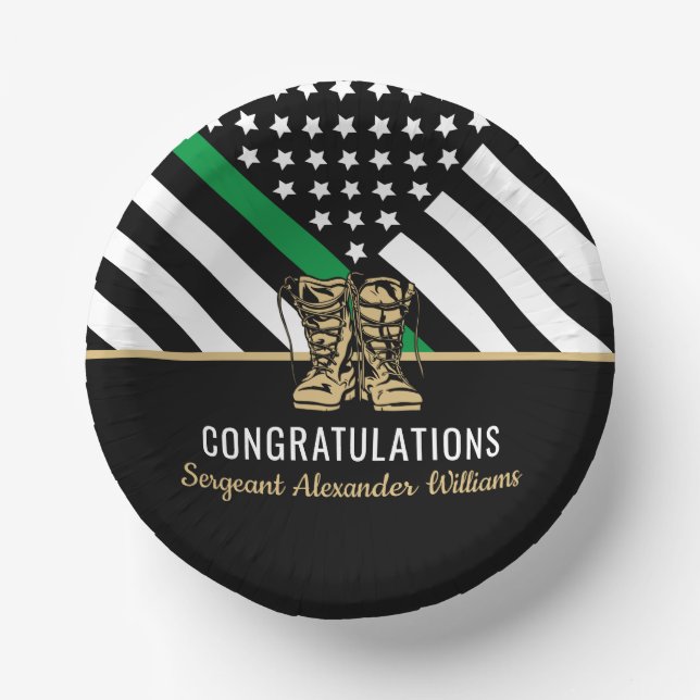 Thin Green Line Flag Army Military Retirement Paper Bowls (Front)