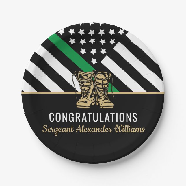 Thin Green Line Flag Army Military Retirement Paper Plates (Front)