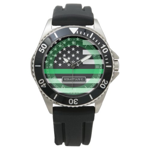 Thin Green Line Flag Custom Name Watch