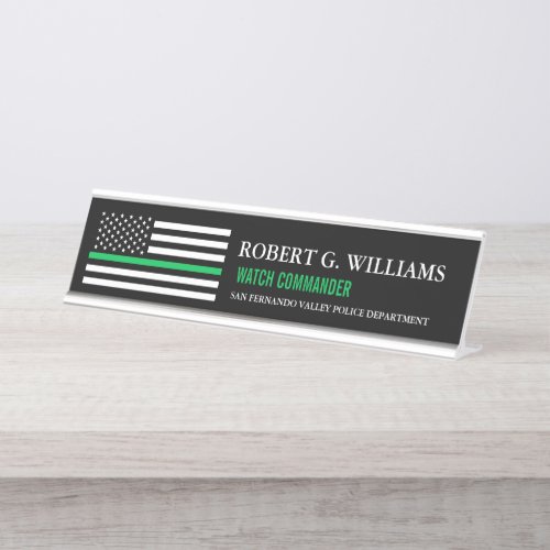 Thin Green Line Flag Customized Desk Name Plate