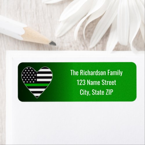 Thin Green Line Flag Heart Label