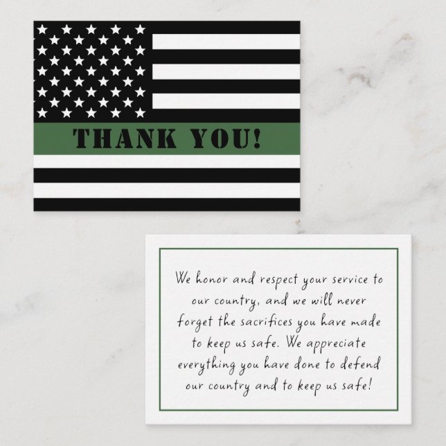 Thin Green Line Flag Military Appreciation Note Card (Front/Back)