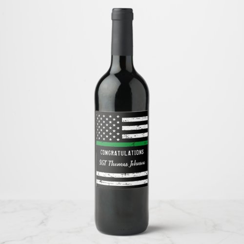 Thin Green Line Flag Military Retirement Party Wine Label