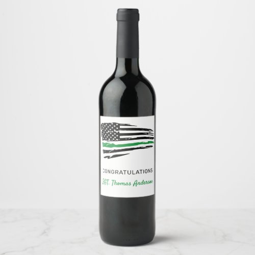 Thin Green Line Flag Military Retirement  Wine Label