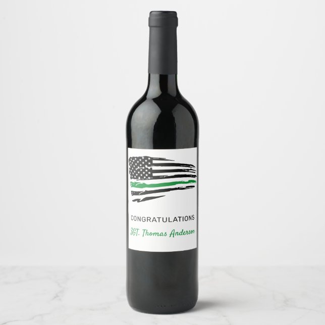 Thin Green Line Flag Military Retirement  Wine Label (Front)